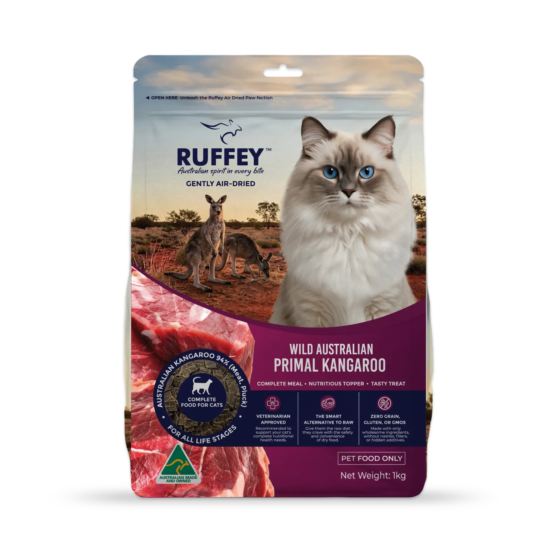 Ruffey Air Dried Cat Wild Australian Primal Kangaroo 1kg