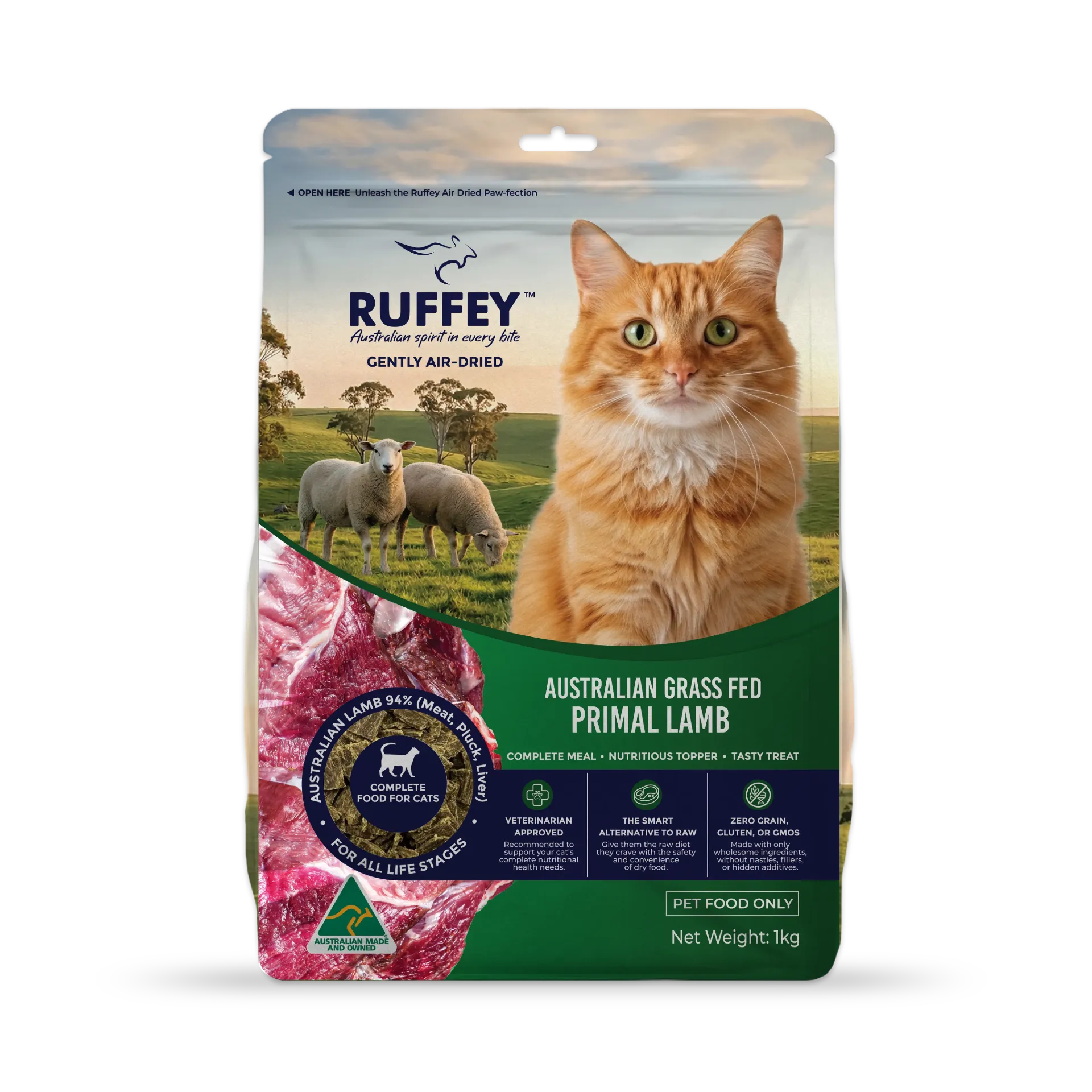 Ruffey Air Dried Cat Australian Grass Fed Primal Lamb 1kg