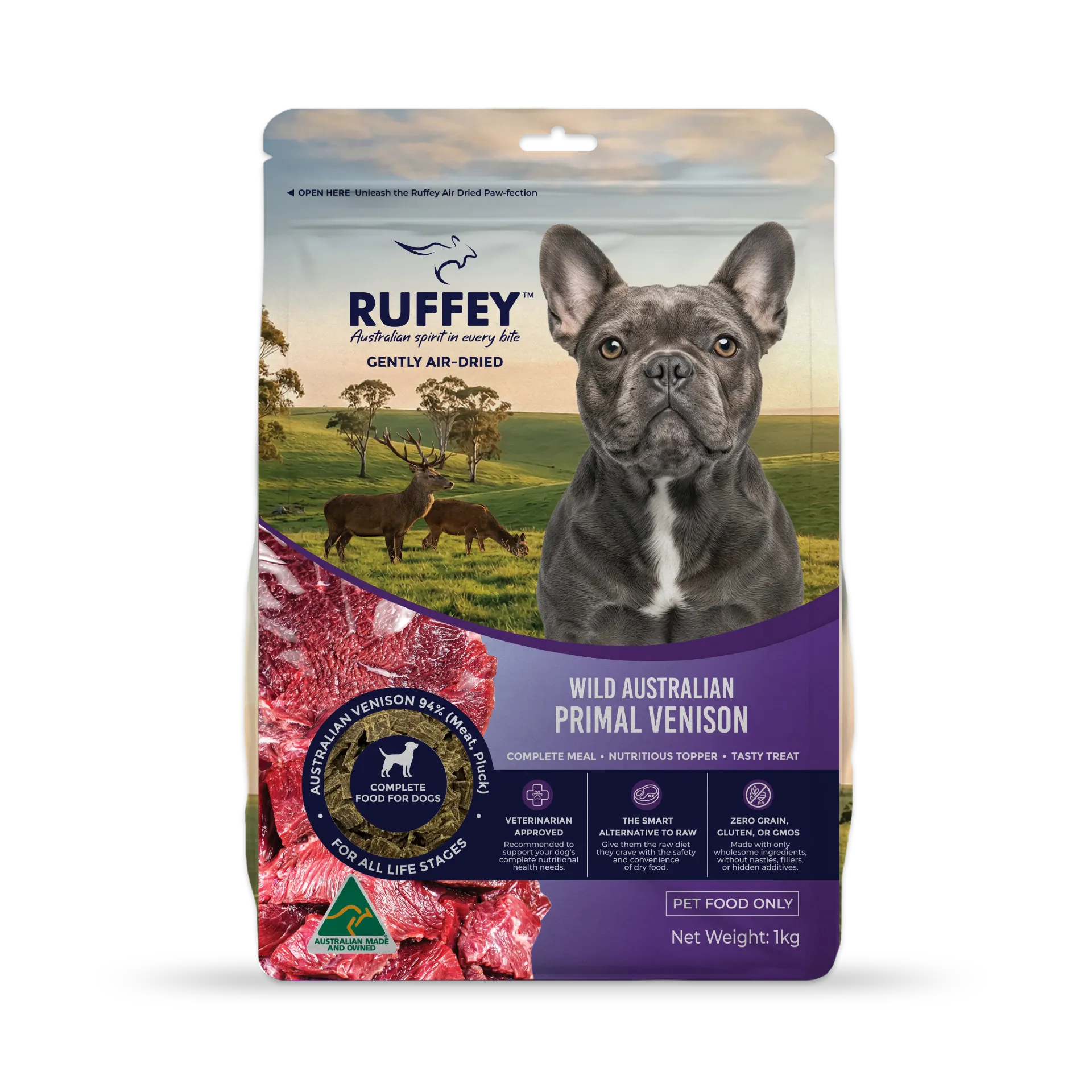 [RADPV1U] Ruffey Air Dried Dog Wild Australian Primal Venison 1kg