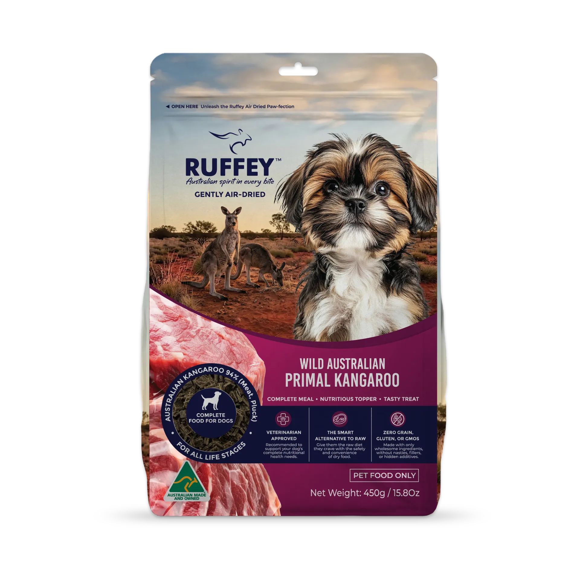 [RADPK450U] Ruffey Air Dried Dog Wild Australian Primal Kangaroo 450g