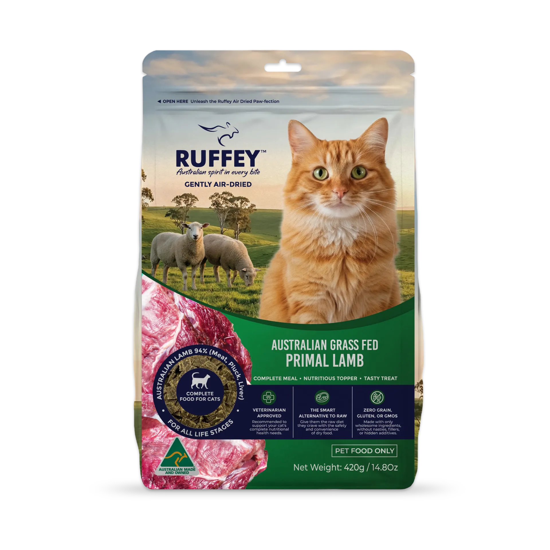 [RACPL420U] Ruffey Air Dried Cat Australian Grass Fed Primal Lamb 420g