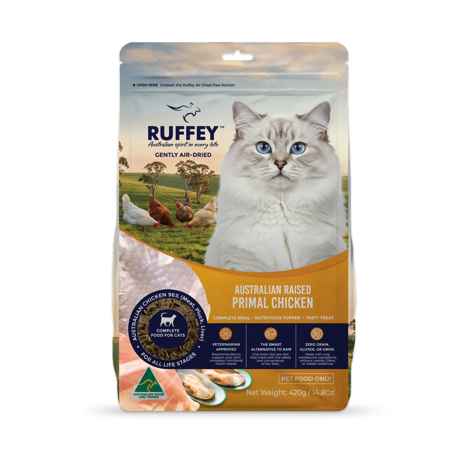 Ruffey Air Dried Cat Australian Raised Primal Chicken 420g